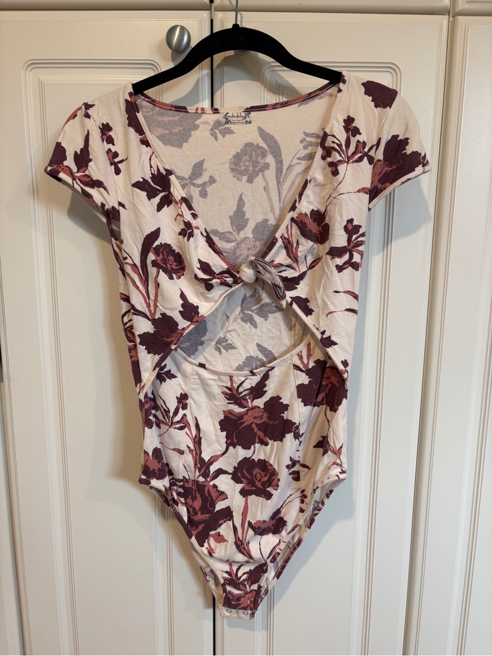 Floral Tie-Front Cream and Plum Bodysuit
